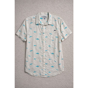 Chubbies Shark Print Button Up Shirt XXL Beach Vacation Hawaiian